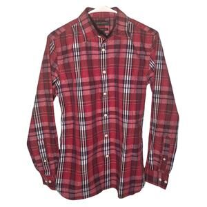 Stylish Banana Republic Men's Red Plaid Camden Fit Button Up Shirt